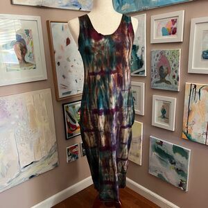 Tie Dye Sleeveless Midi Dress Multicolor Grunge Artsy Festival Alt Fits S/M
